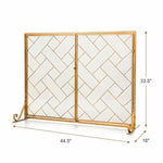  - 3 - Panel Folding Wrought Iron Fireplace Screen with Doors and 4 Pieces Tools Set - Golden - Outdoor Style Company