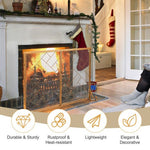  - 3 - Panel Folding Wrought Iron Fireplace Screen with Doors and 4 Pieces Tools Set - Golden - Outdoor Style Company