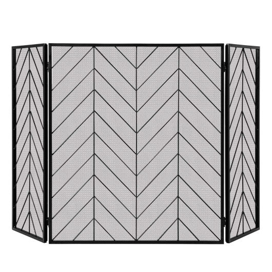  - 3 - Panel Metal Foldable Fireplace Screen with Metal Mesh - Outdoor Style Company