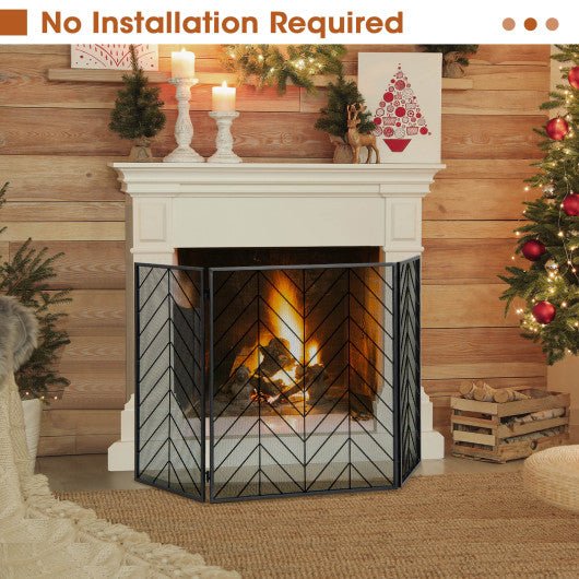  - 3 - Panel Metal Foldable Fireplace Screen with Metal Mesh - Outdoor Style Company