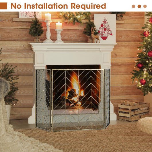  - 3 - Panel Metal Foldable Fireplace Screen with Metal Mesh - Outdoor Style Company