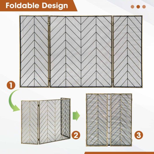  - 3 - Panel Metal Foldable Fireplace Screen with Metal Mesh - Bronze - Outdoor Style Company