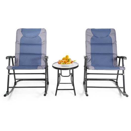  - 3 Pcs Outdoor Folding Rocking Chair Table Set with Cushion - Outdoor Style Company