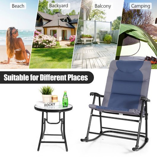  - 3 Pcs Outdoor Folding Rocking Chair Table Set with Cushion - Outdoor Style Company