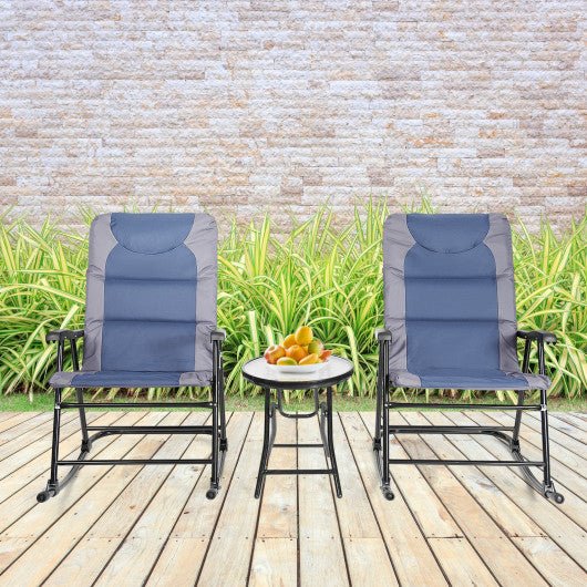  - 3 Pcs Outdoor Folding Rocking Chair Table Set with Cushion - Outdoor Style Company