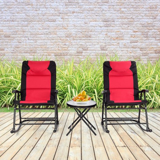  - 3 Pcs Outdoor Folding Rocking Chair Table Set with Cushion - Outdoor Style Company