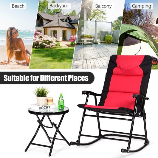  - 3 Pcs Outdoor Folding Rocking Chair Table Set with Cushion - Outdoor Style Company