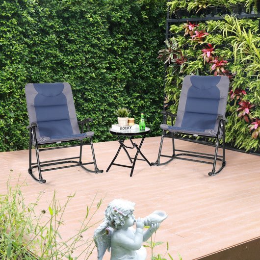  - 3 Pcs Outdoor Folding Rocking Chair Table Set with Cushion - Outdoor Style Company