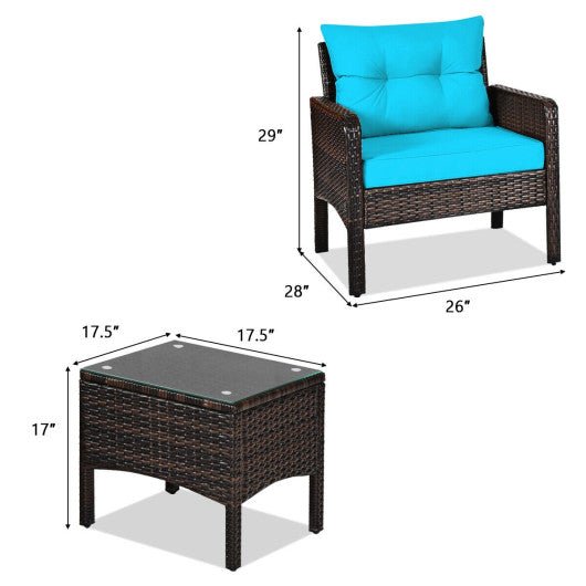  - 3 Pcs Outdoor Patio Rattan Conversation Set with Seat Cushions - Outdoor Style Company