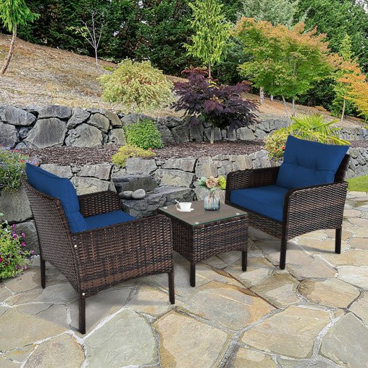  - 3 Pcs Outdoor Patio Rattan Conversation Set with Seat Cushions - Outdoor Style Company