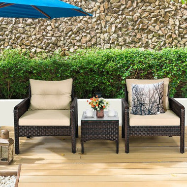  - 3 Pcs Outdoor Patio Rattan Conversation Set with Seat Cushions - Outdoor Style Company