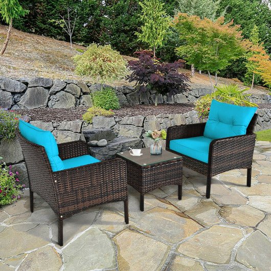  - 3 Pcs Outdoor Patio Rattan Conversation Set with Seat Cushions - Outdoor Style Company