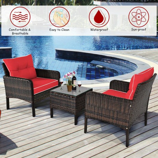  - 3 Pcs Outdoor Patio Rattan Conversation Set with Seat Cushions - Outdoor Style Company