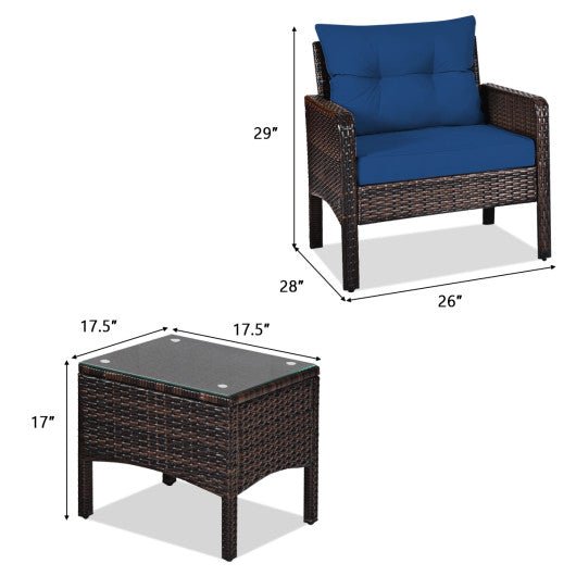  - 3 Pcs Outdoor Patio Rattan Conversation Set with Seat Cushions - Outdoor Style Company