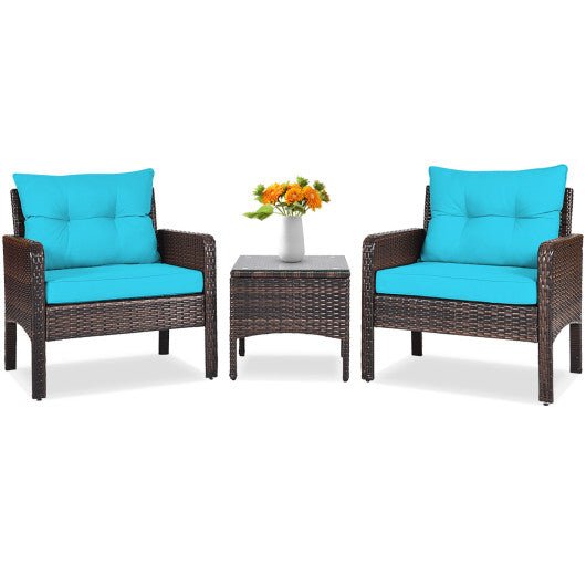  - 3 Pcs Outdoor Patio Rattan Conversation Set with Seat Cushions - Outdoor Style Company