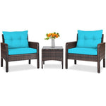  - 3 Pcs Outdoor Patio Rattan Conversation Set with Seat Cushions - Outdoor Style Company