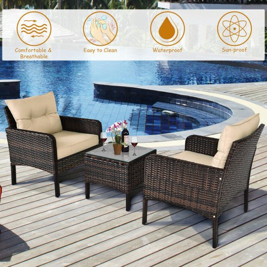  - 3 Pcs Outdoor Patio Rattan Conversation Set with Seat Cushions - Outdoor Style Company