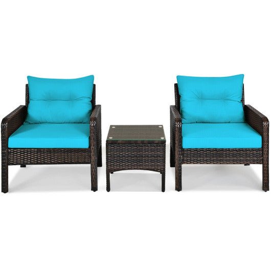  - 3 Pcs Outdoor Patio Rattan Conversation Set with Seat Cushions - Outdoor Style Company