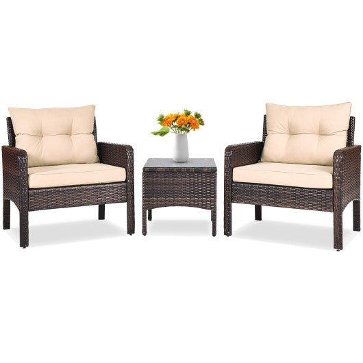  - 3 Pcs Outdoor Patio Rattan Conversation Set with Seat Cushions - Outdoor Style Company