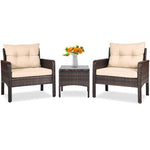  - 3 Pcs Outdoor Patio Rattan Conversation Set with Seat Cushions - Outdoor Style Company