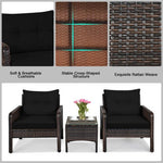  - 3 Pcs Outdoor Patio Rattan Conversation Set with Seat Cushions - Outdoor Style Company