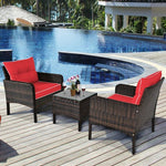  - 3 Pcs Outdoor Patio Rattan Conversation Set with Seat Cushions - Outdoor Style Company