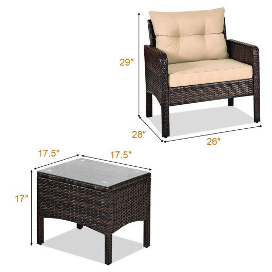  - 3 Pcs Outdoor Patio Rattan Conversation Set with Seat Cushions - Outdoor Style Company