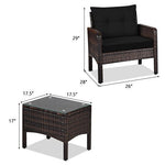  - 3 Pcs Outdoor Patio Rattan Conversation Set with Seat Cushions - Outdoor Style Company