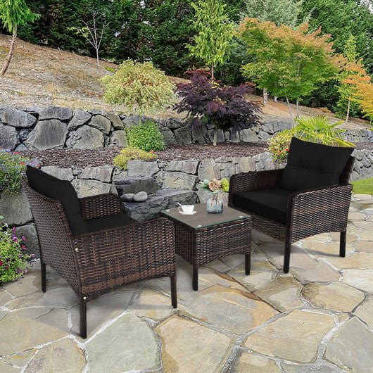  - 3 Pcs Outdoor Patio Rattan Conversation Set with Seat Cushions - Outdoor Style Company