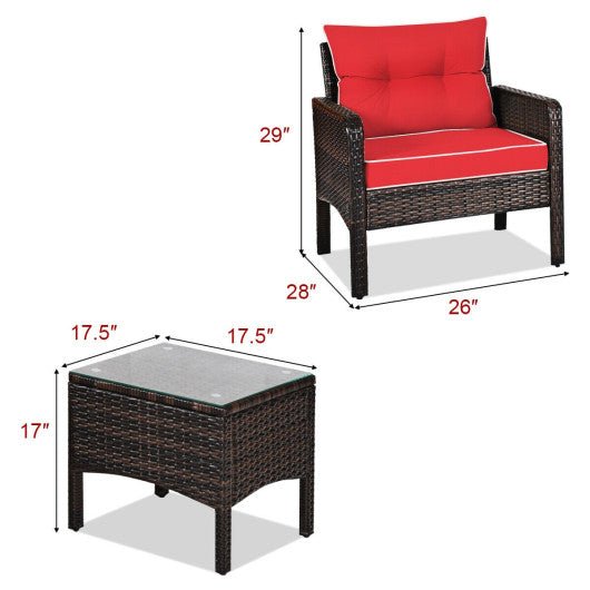  - 3 Pcs Outdoor Patio Rattan Conversation Set with Seat Cushions - Outdoor Style Company