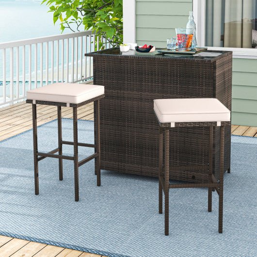  - 3 Pcs Patio Bar Set with Tempered Glass Tabletop - Outdoor Style Company