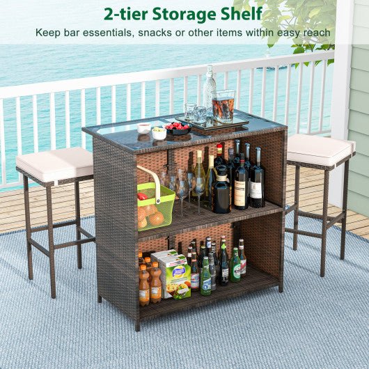  - 3 Pcs Patio Bar Set with Tempered Glass Tabletop - Outdoor Style Company