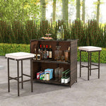  - 3 Pcs Patio Bar Set with Tempered Glass Tabletop - Outdoor Style Company