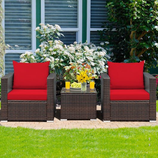  - 3 Pcs Patio Conversation Rattan Furniture Set with Cushion - Outdoor Style Company