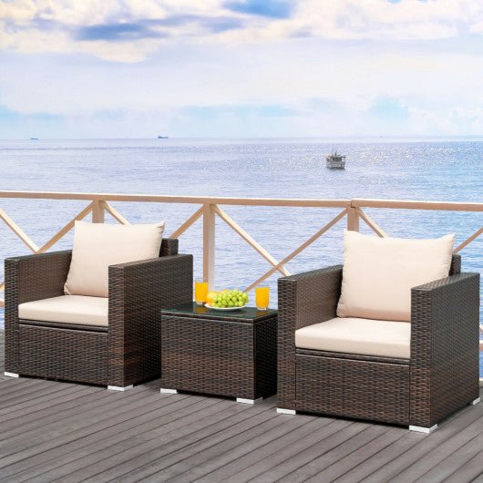  - 3 Pcs Patio Conversation Rattan Furniture Set with Cushion - Outdoor Style Company