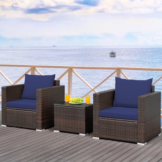  - 3 Pcs Patio Conversation Rattan Furniture Set with Cushion - Outdoor Style Company