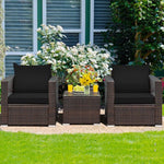  - 3 Pcs Patio Conversation Rattan Furniture Set with Cushion - Outdoor Style Company