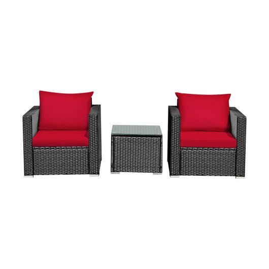  - 3 Pcs Patio Conversation Rattan Furniture Set with Cushion - Outdoor Style Company