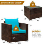  - 3 Pcs Patio Conversation Rattan Furniture Set with Cushion - Outdoor Style Company