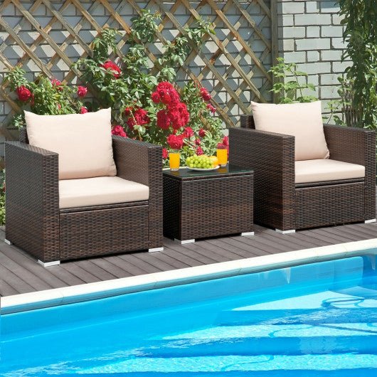  - 3 Pcs Patio Conversation Rattan Furniture Set with Cushion - Outdoor Style Company