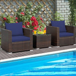  - 3 Pcs Patio Conversation Rattan Furniture Set with Cushion - Outdoor Style Company