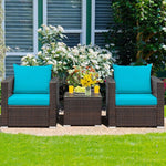  - 3 Pcs Patio Conversation Rattan Furniture Set with Cushion - Outdoor Style Company