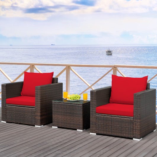  - 3 Pcs Patio Conversation Rattan Furniture Set with Cushion - Outdoor Style Company