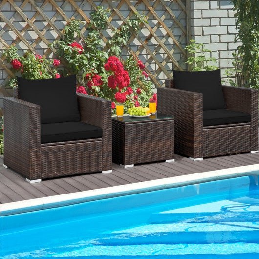  - 3 Pcs Patio Conversation Rattan Furniture Set with Cushion - Outdoor Style Company