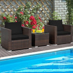  - 3 Pcs Patio Conversation Rattan Furniture Set with Cushion - Outdoor Style Company