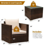  - 3 Pcs Patio Conversation Rattan Furniture Set with Cushion - Outdoor Style Company