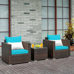  - 3 Pcs Patio Conversation Rattan Furniture Set with Cushion - Outdoor Style Company