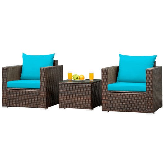  - 3 Pcs Patio Conversation Rattan Furniture Set with Cushion - Outdoor Style Company