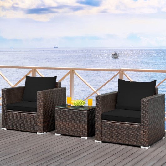  - 3 Pcs Patio Conversation Rattan Furniture Set with Cushion - Outdoor Style Company