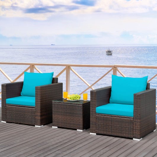  - 3 Pcs Patio Conversation Rattan Furniture Set with Cushion - Outdoor Style Company